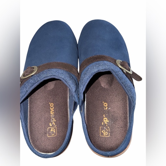 Navy Blue Suede Mules with Brown Strap - Picture 4 of 6